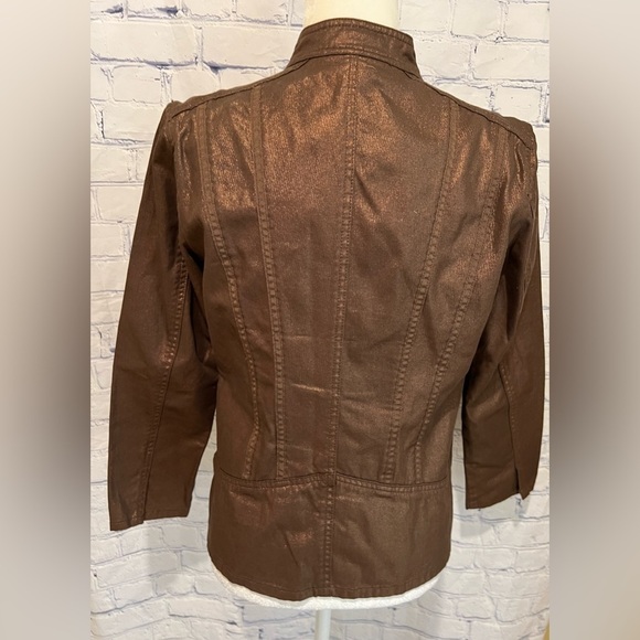 Coldwater Creek Brown Bronze Metallic Button Snap Front Jacket Shimmer 8P - Picture 6 of 9